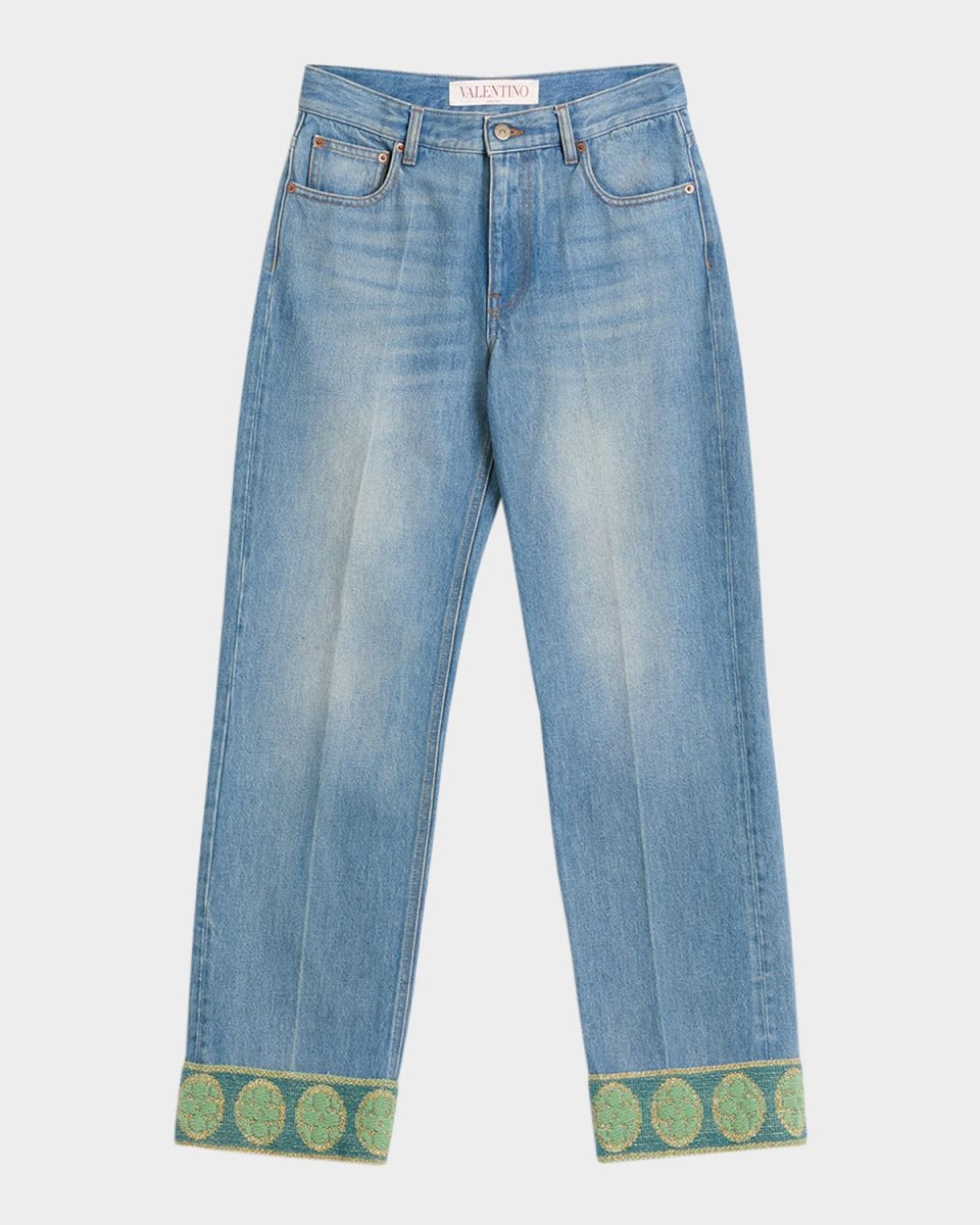 Embroidered Cuff Denim Pants